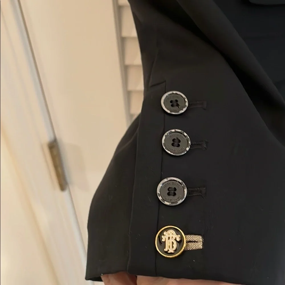 Tory Burch Black Structured Wool Blazer Single Button Notched Lapels - Picture 5 of 13